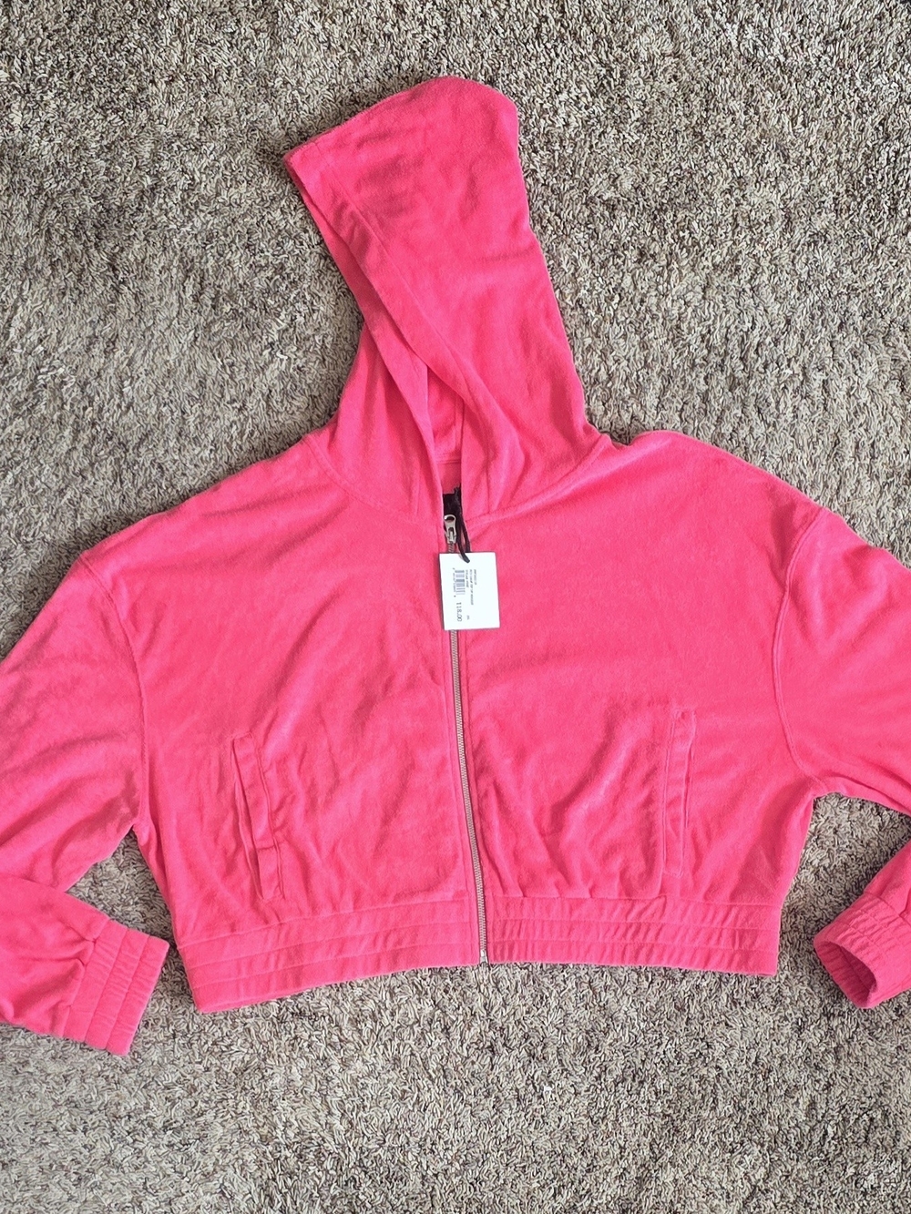 Hot Pink Cropped Zip Hoodie With Pockets